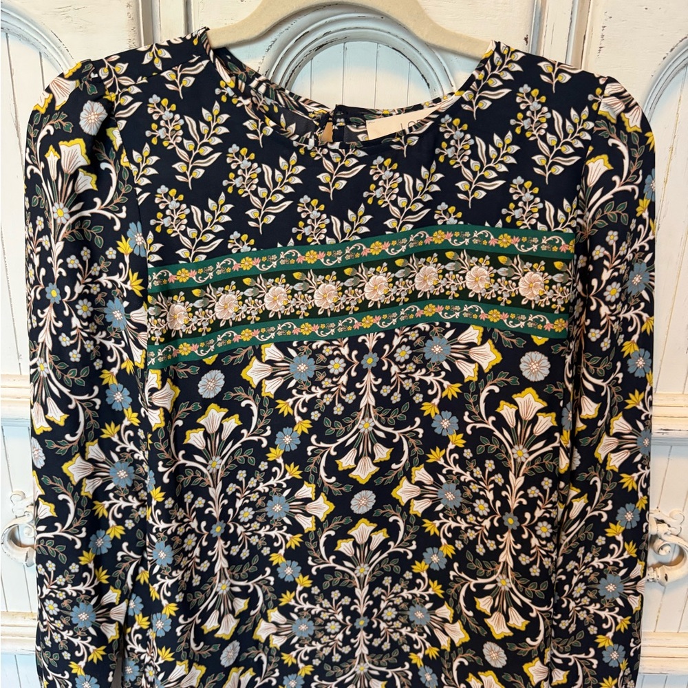LOFT Navy Floral Long Sleeve Dress